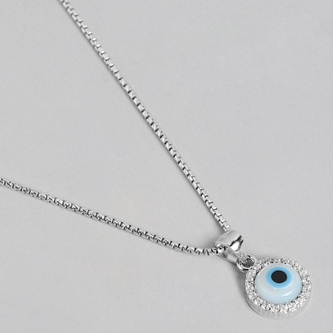 Evil Eye Guardian Rhodium Plated CZ 925 Sterling Silver Necklace