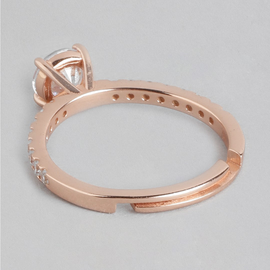 Radiant Rose-gold Gleam 925 Sterling Silver CZ Ring (Adjustable)