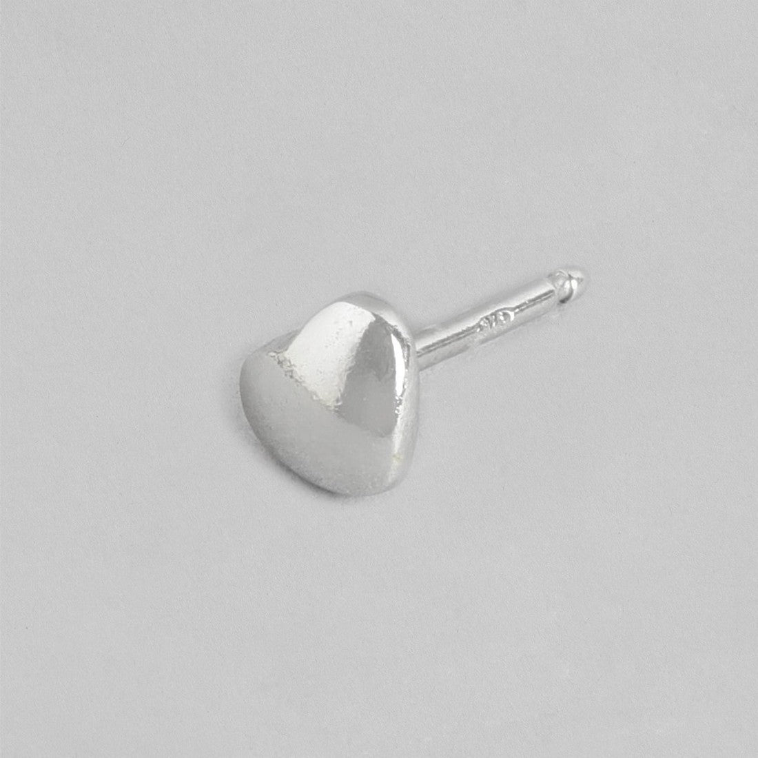 Minimal Rhodium Plated Heart 925 Sterling Silver Stud Earring