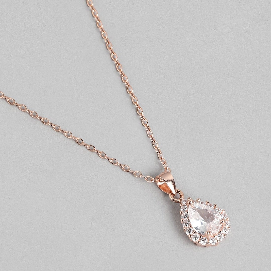 Cascading Elegance Rose Gold-Plated CZ 925 Sterling Silver Drop Necklace