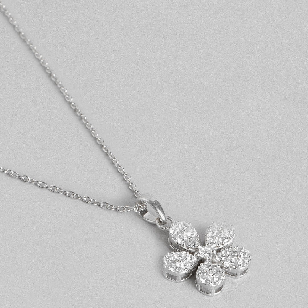 Enchanted CZ Blooms 925 Sterling Silver Flower Pendant with Chain