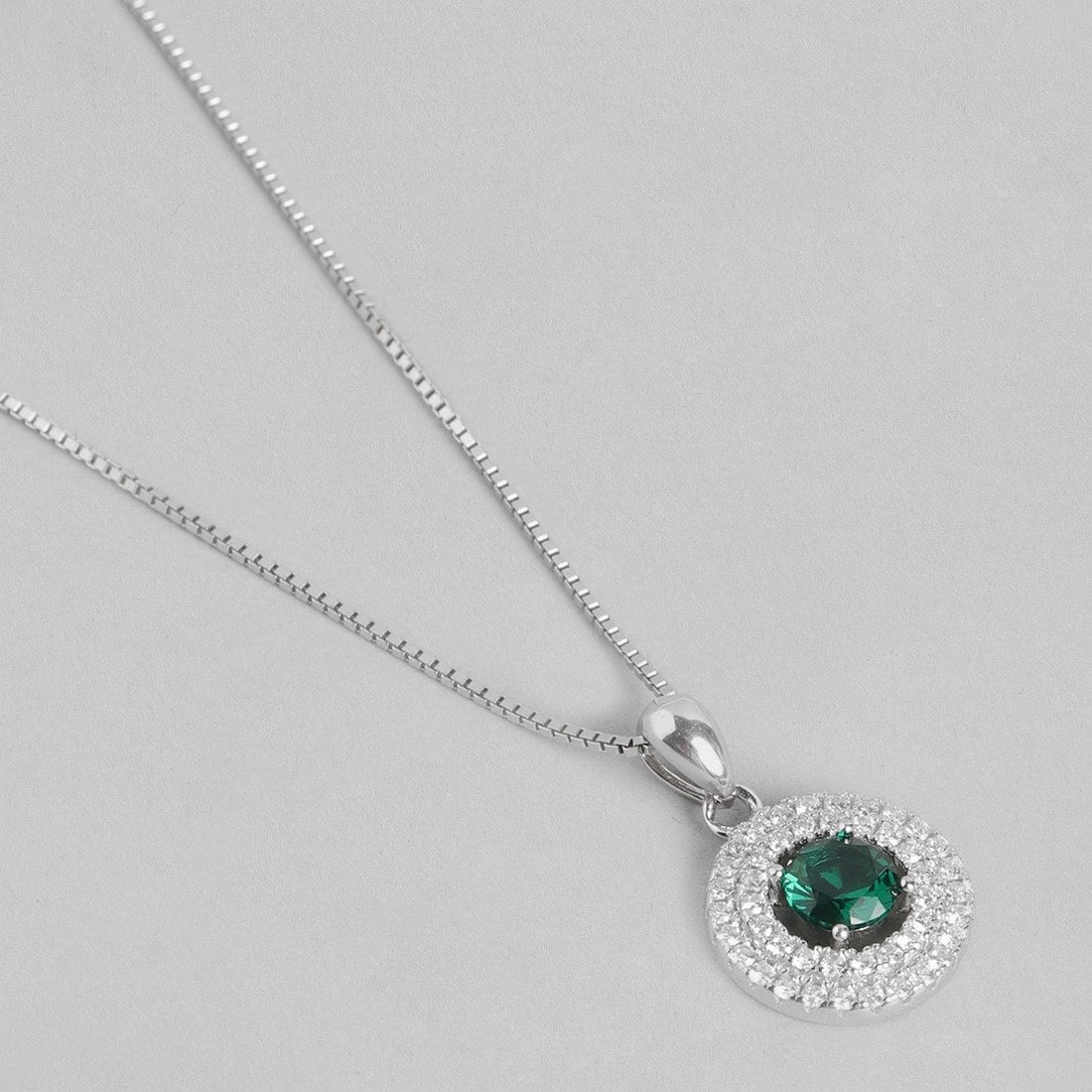 Radiant Rhodium Circle of Sparkle with Green CZ 925 Sterling Silver Pendant with Chain