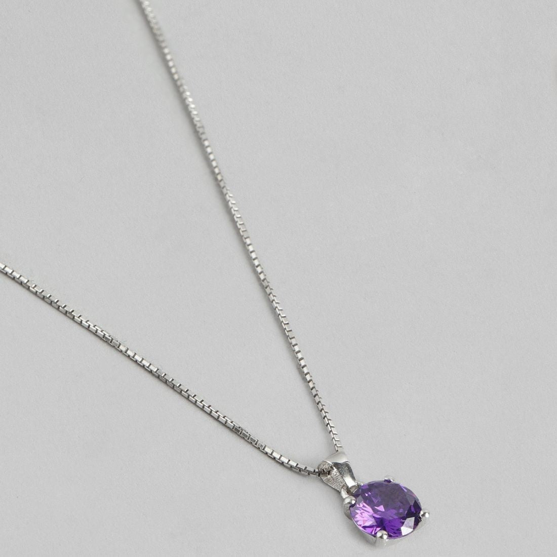 Purple Solitaire Box Chained 925 Sterling Silver Pendant with Chain