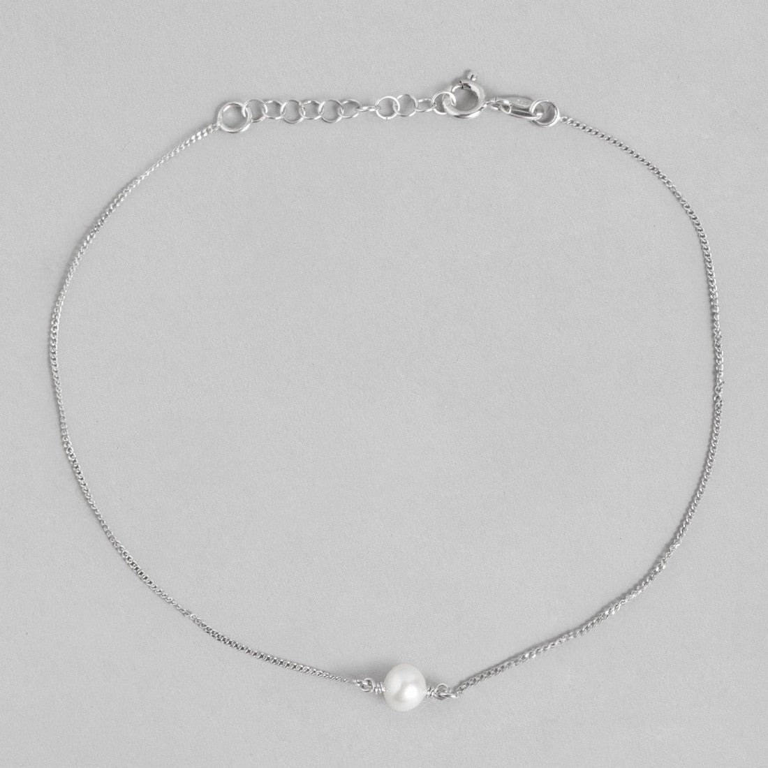 White Pearl Rhodium Plated 925 Sterling Silver Chain Anklet