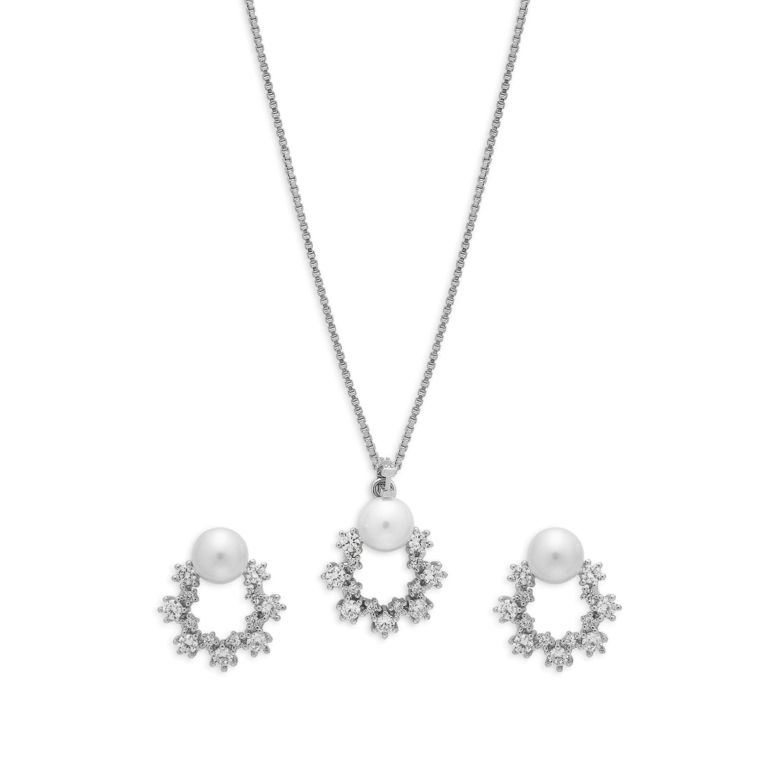 Floral Symphony Ensemble Rhodium-Plated 925 Sterling Silver Jewelry Set