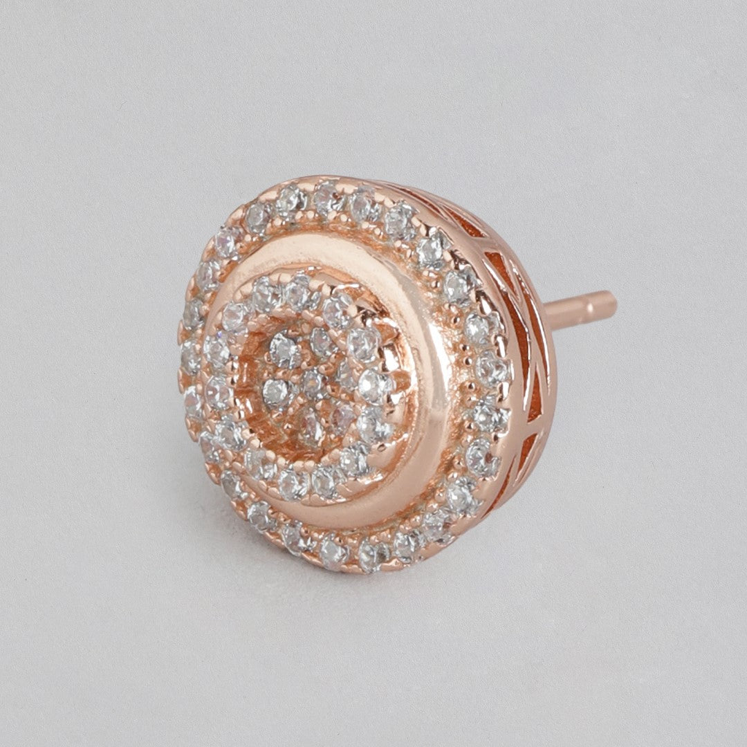 Radiant Orb Rose Gold-Plated CZ 925 Sterling Silver Earrings