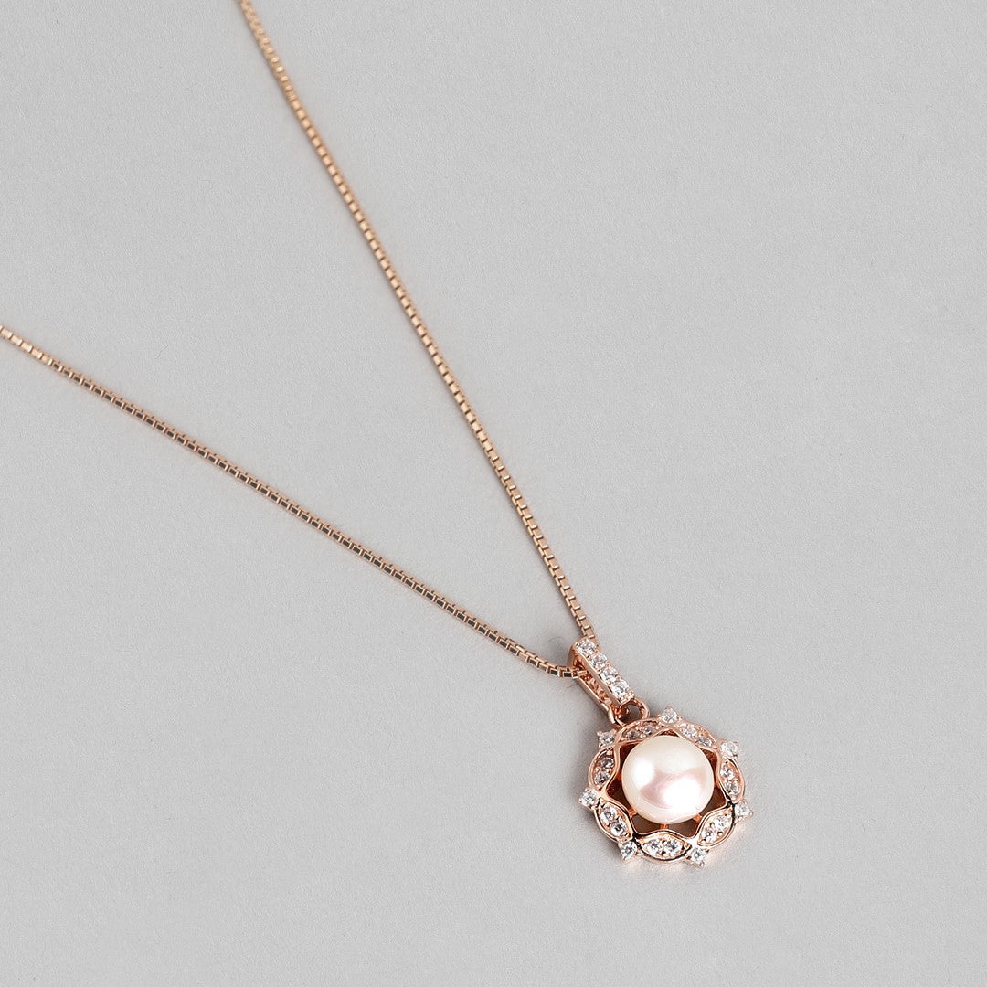 Glowing Harmony Rose Gold CZ & Pearl 925 Sterling Silver Pendent