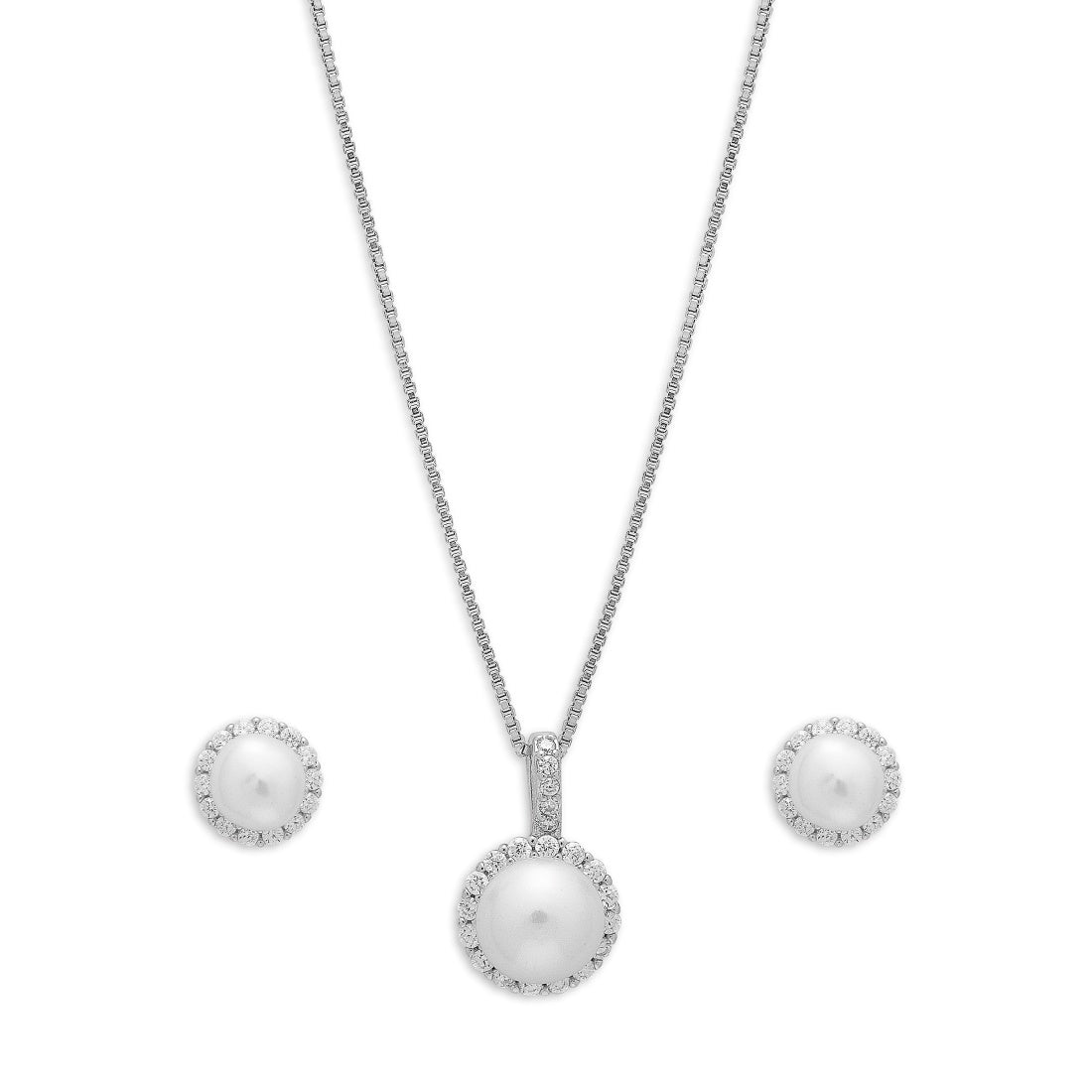 Circle of Elegance Rhodium-Plated 925 Sterling Silver Pearl Jewelry Set