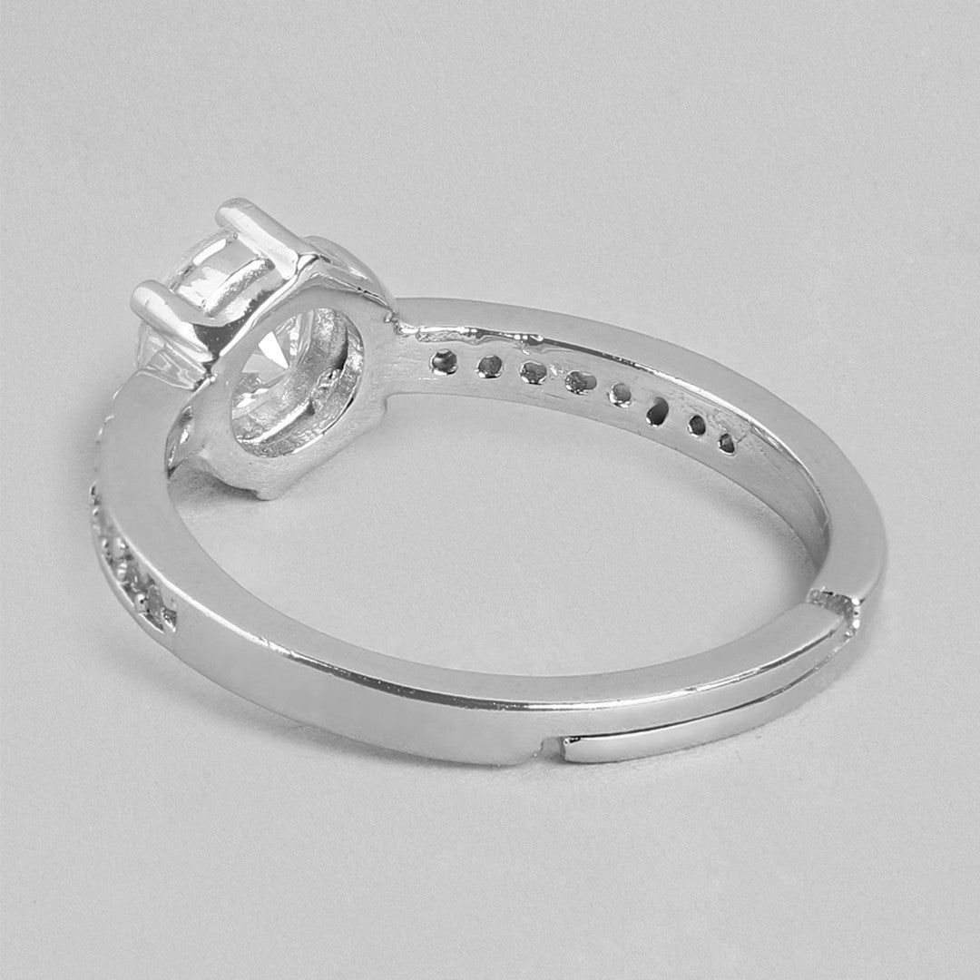 Crystal Cascade CZ Rhodium-Plated 925 Sterling Silver Ring