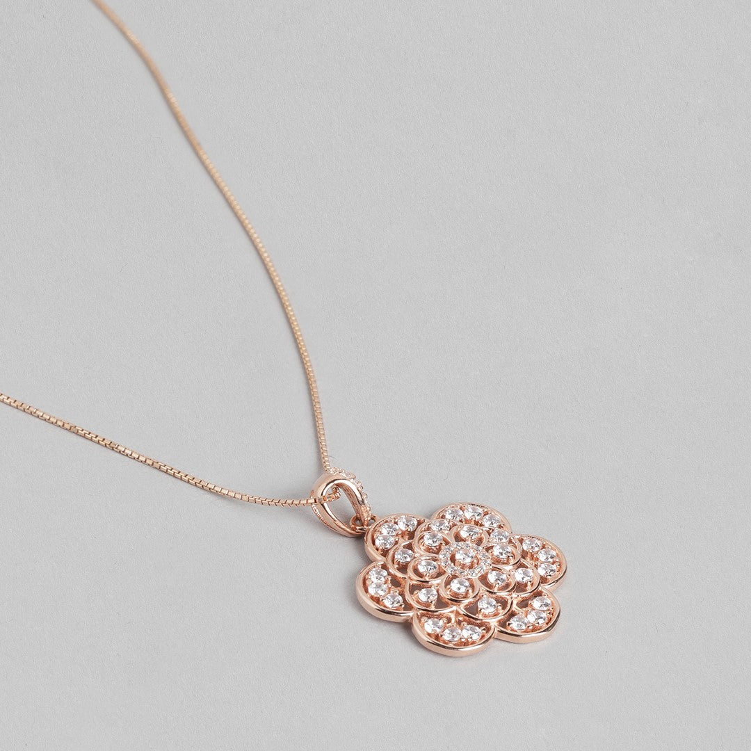 Radiant Charm 925 Sterling Silver Rose Gold Plated CZ Pendant
