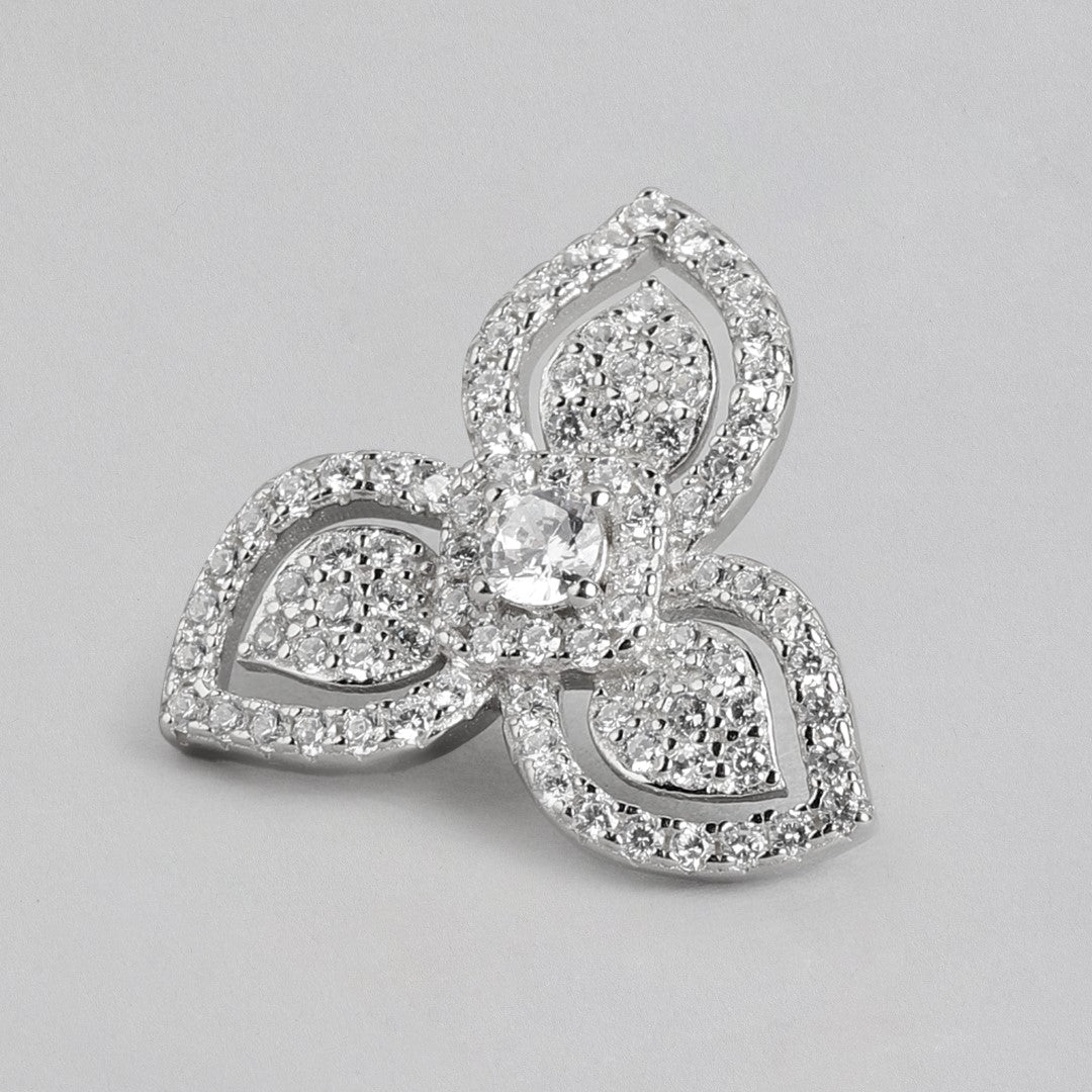 Chic Petals Rhodium Plated Flower 925 Sterling Silver Earrings