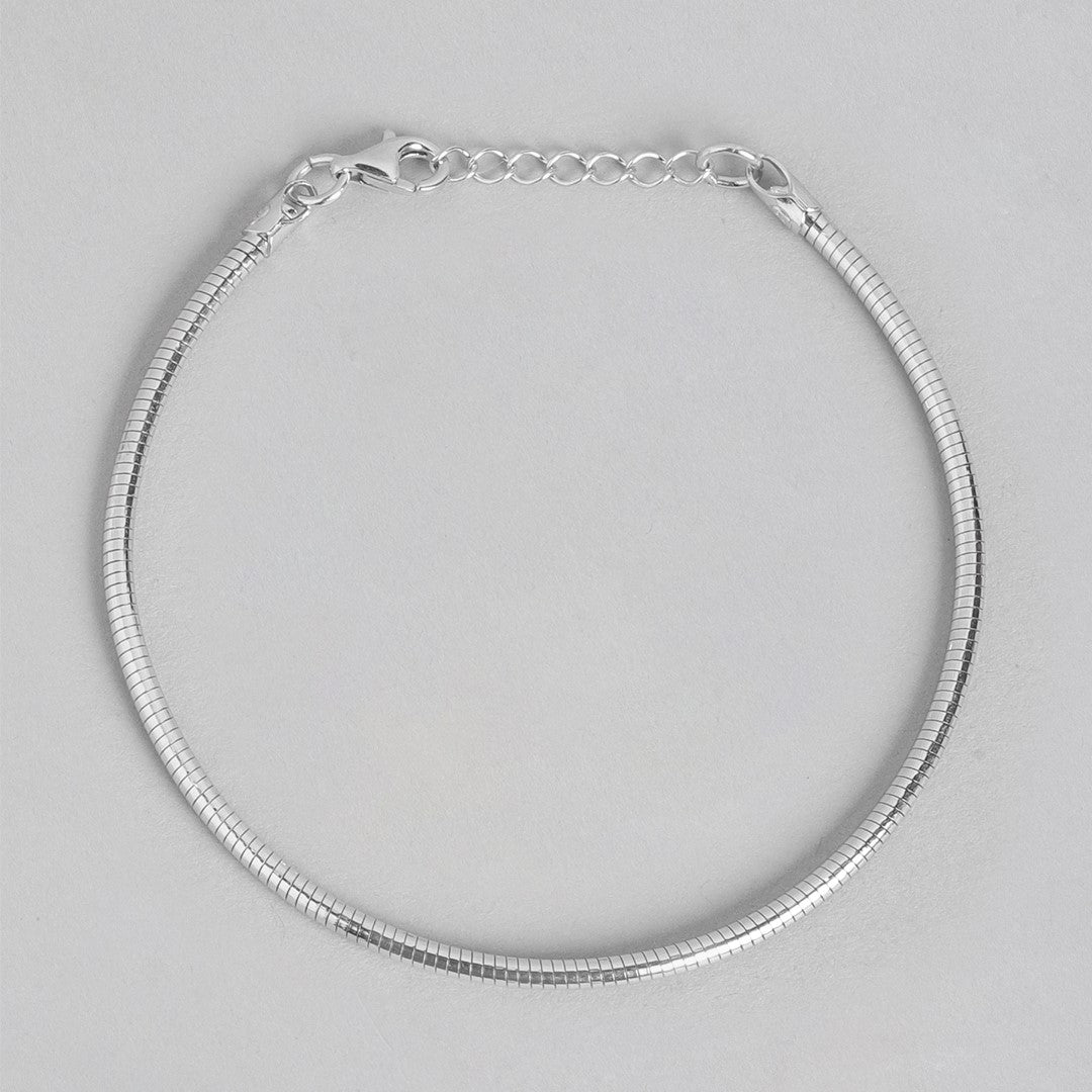 Sleek and Slender Rhodium Plated 925 Sterling Silver Bracelet