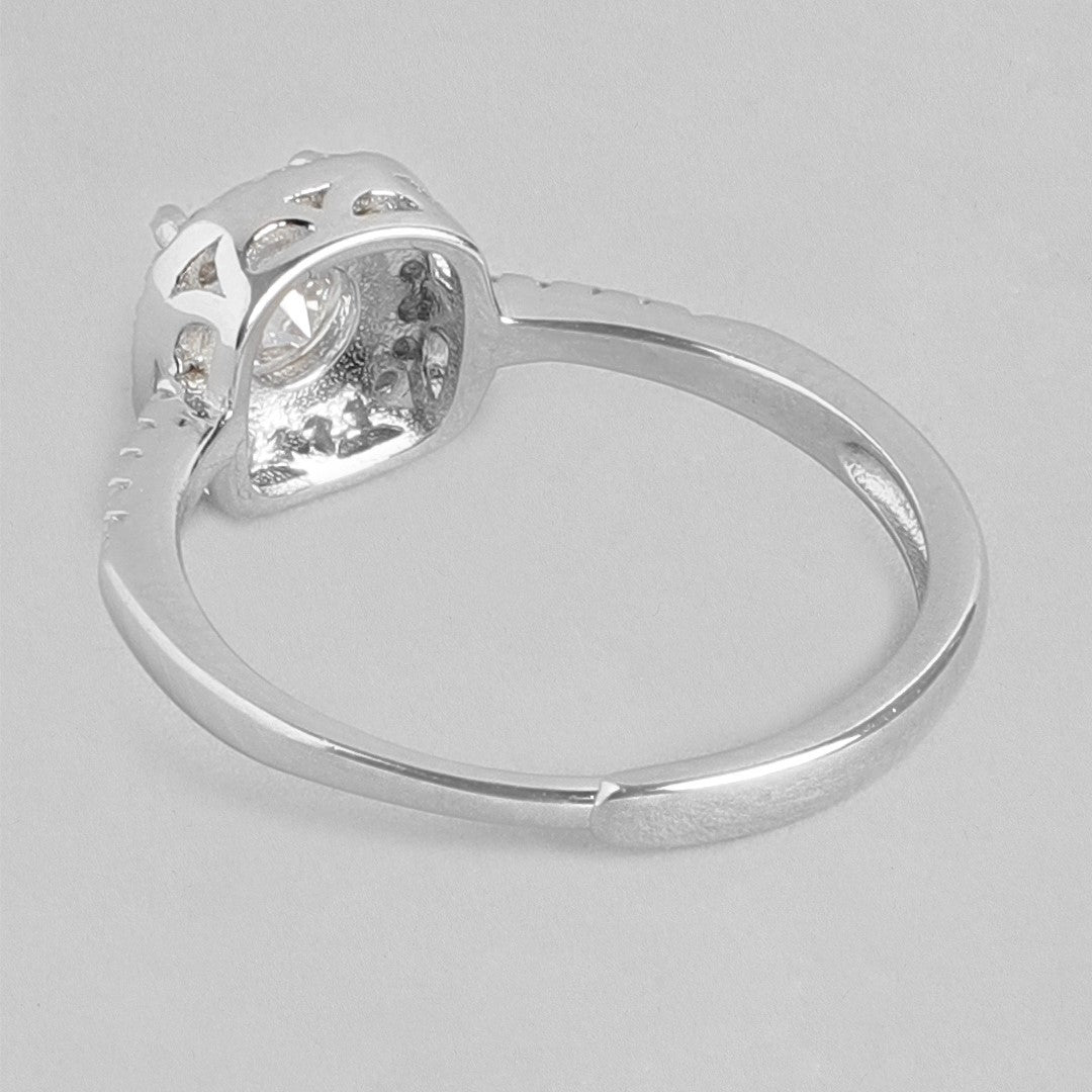 Radiant Unity Rhodium-Plated 925 Sterling Silver Solitaire Couple Ring (Adjustable)