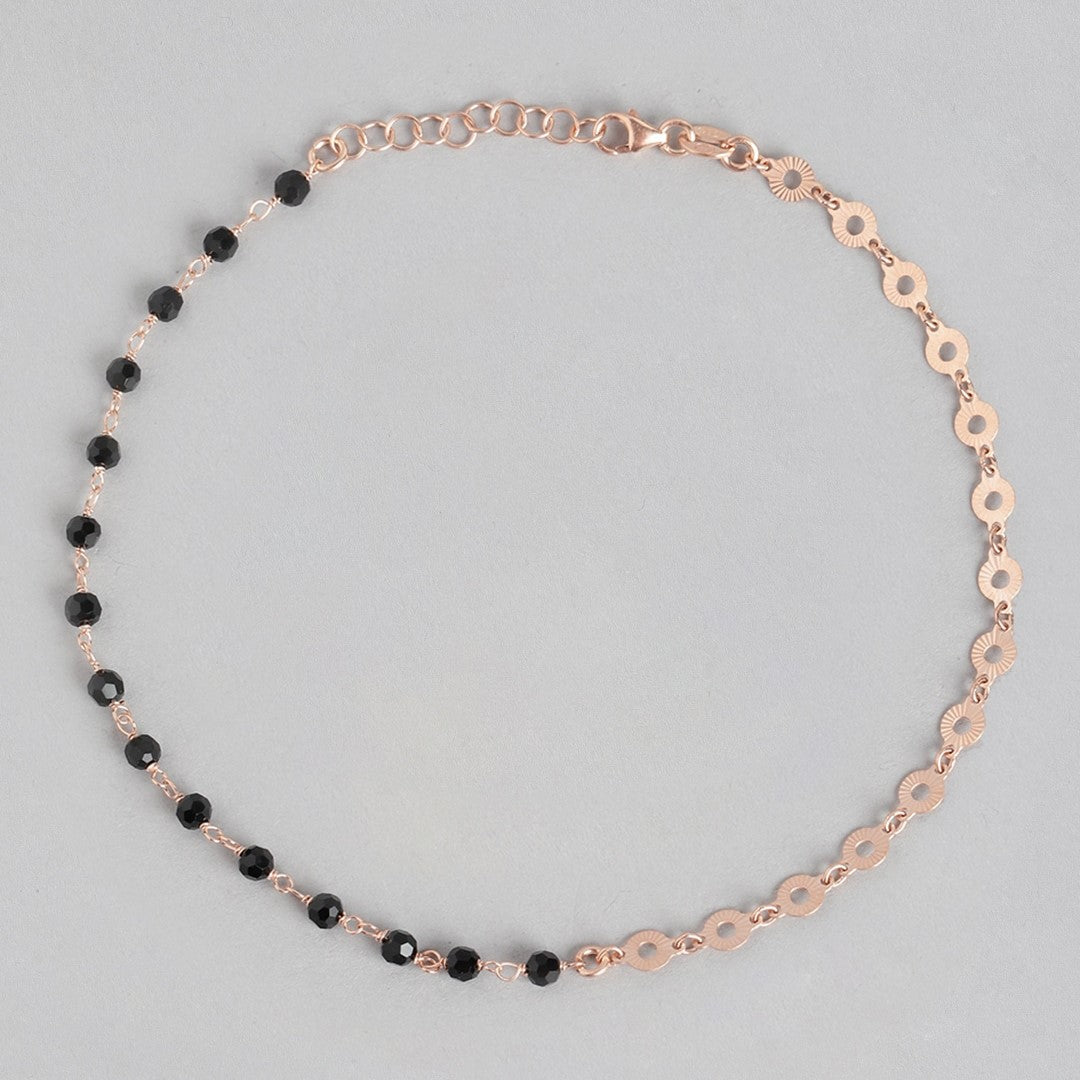 Rosegold Delight 925 Sterling Silver Beaded Chain Anklet