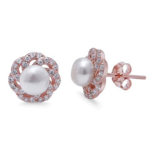 Blossom Pearl-CZ Harmony 925 Sterling Silver Rose Gold-Plated Earring