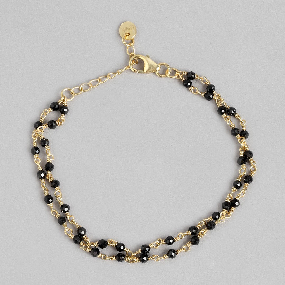 Golden Linkage Gold-Plated 925 Sterling Silver Bracelet with Beaded Chain