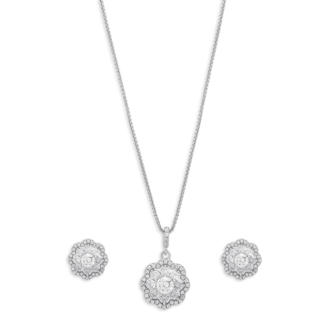 Radiant Blossom Rhodium Plated 925 Sterling Silver Jewelry Set