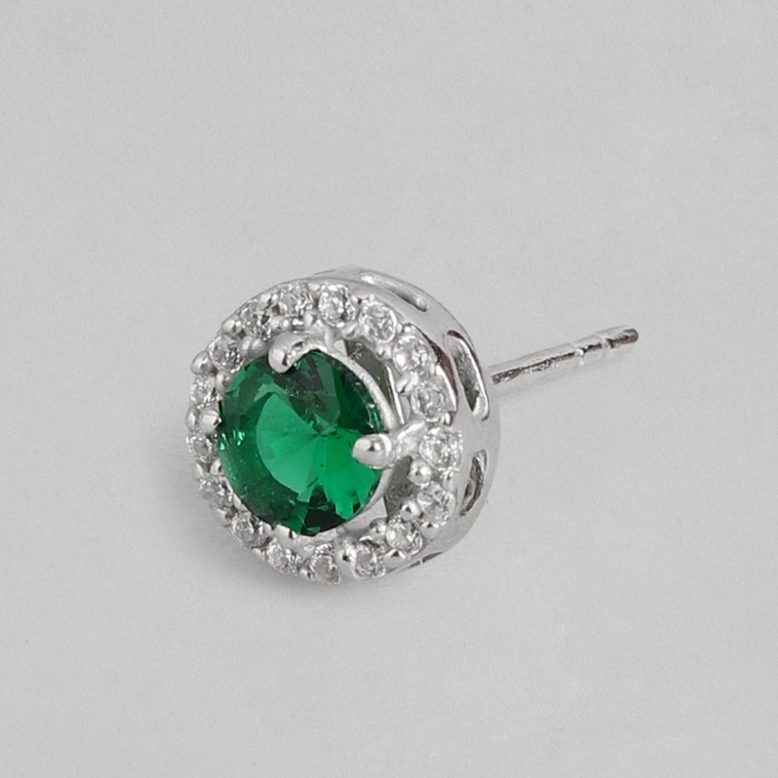 Emerald Elegance 925 Sterling Silver Green Cubic Zirconia Stud Earrings
