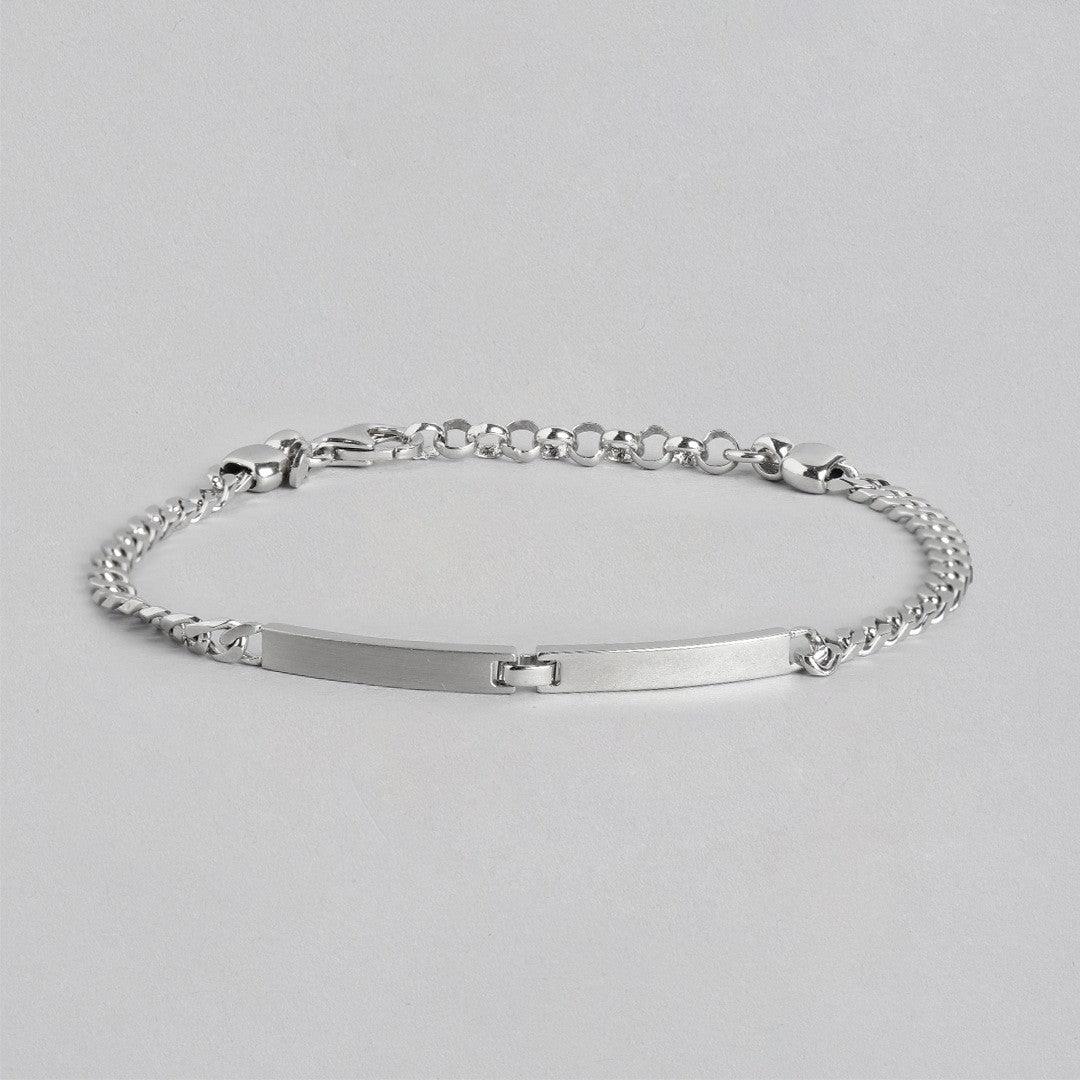 Shimmering Reflections Rhodium-Plated 925 Sterling Silver Link Chain Mens Bracelet