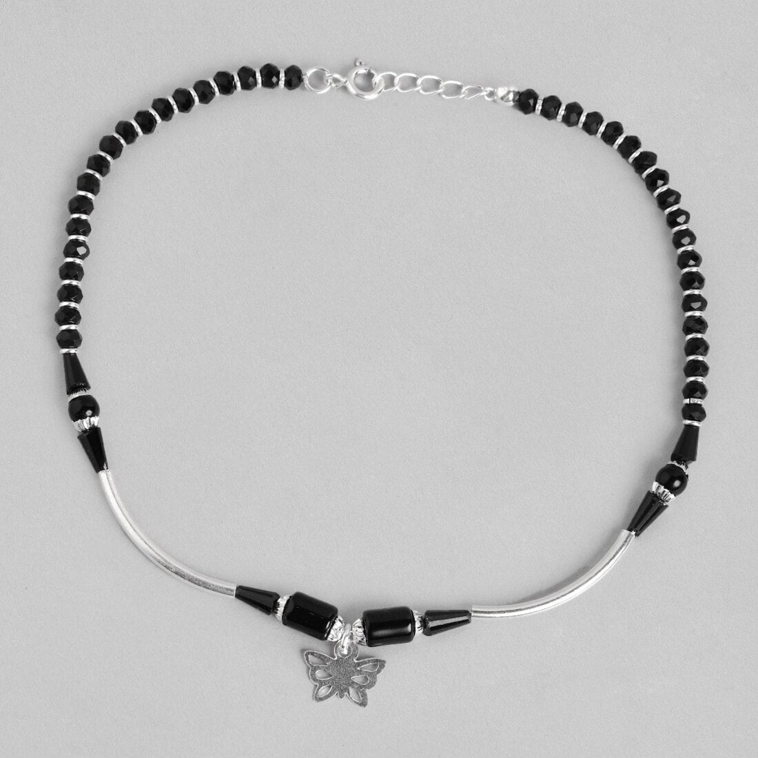 Whimsical Flutter 925 Sterling Silver Rhodium Plated Butterfly Anklet