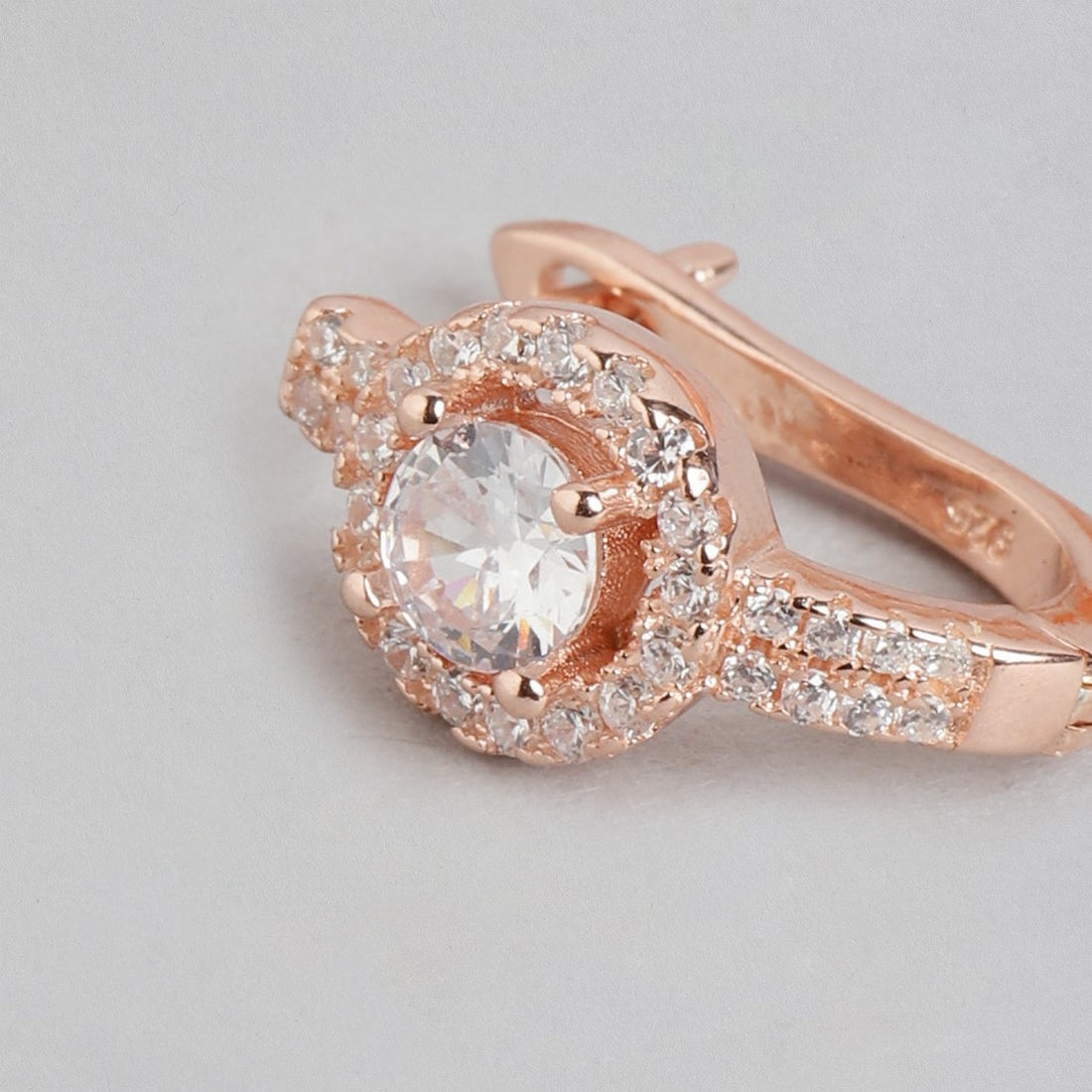 Radiant Solitaire Elegance Rose Gold-Plated CZ 925 Sterling Silver Earrings