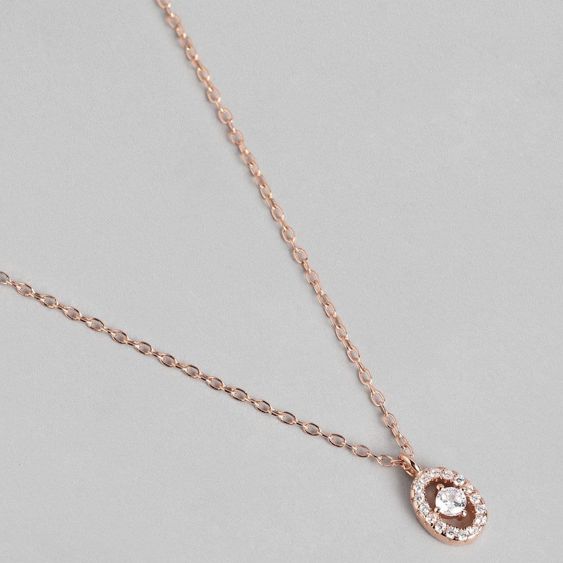 Radiant Elegance Rose Gold-Plated CZ Sterling Silver Oval Necklace with Chain