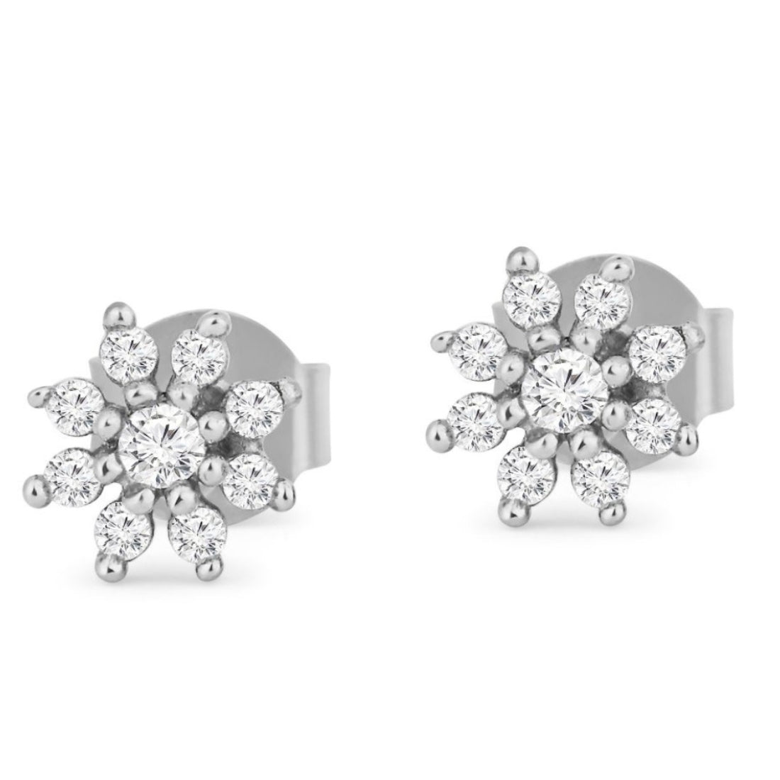 CZ Studded Floral Rose Gold 925 Sterling Silver Stud Earrings