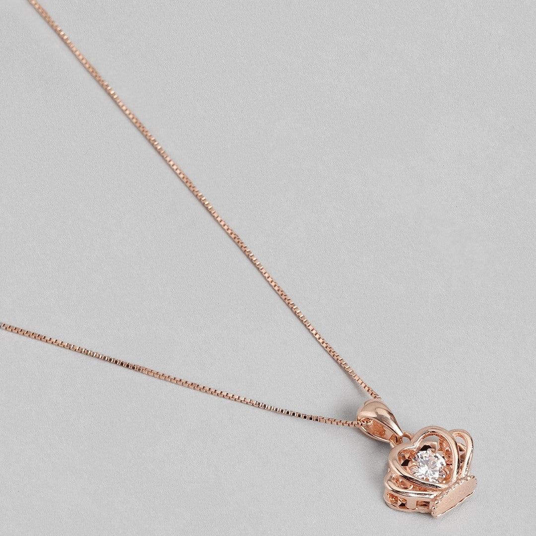Royal Radiance Rose Gold Plated CZ Crown 925 Sterling Silver Necklace