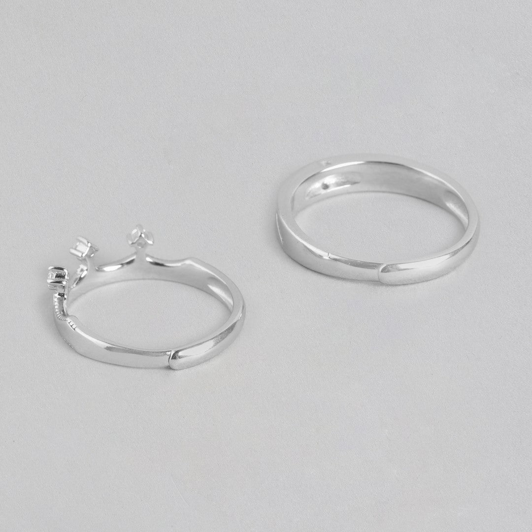 CZ Crown Rhodium Plated 925 Sterling Silver Lover's Couple Rings