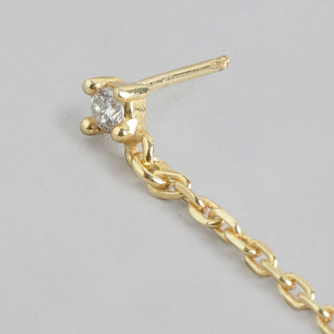 Hanging Chain With CZ Gold Plated 925 Sterling Silver Earrings