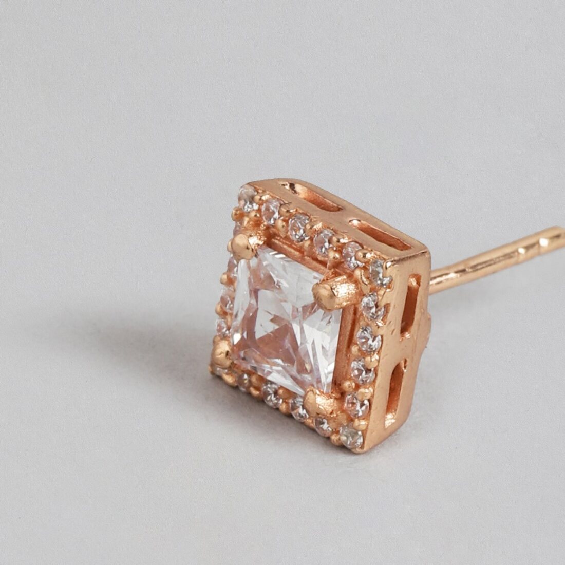 Rose Gold Sparkle 925 Sterling Silver CZ Stud Square Earrings