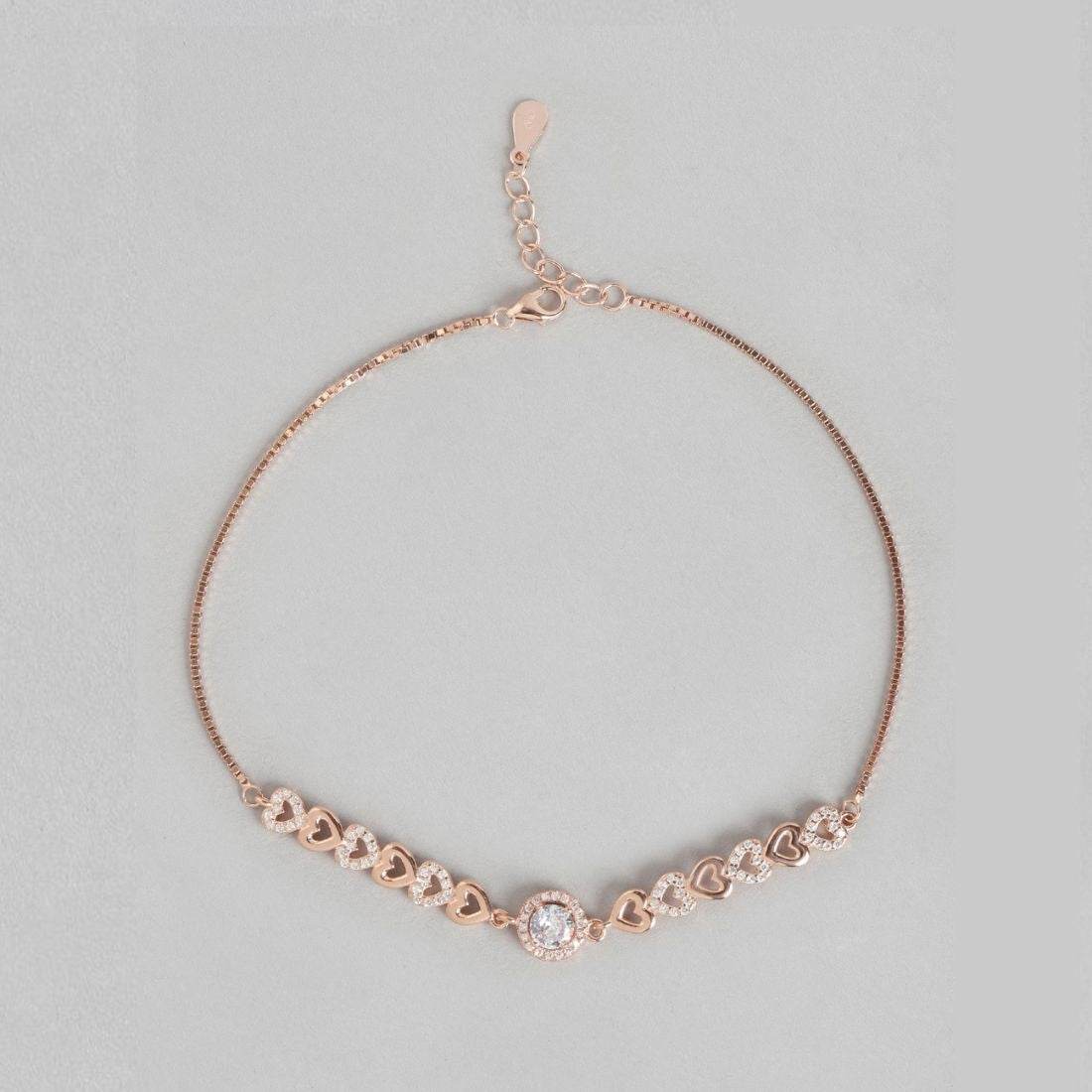 Heart Cubic Zirconia Rose Gold Plated 925 Sterling Silver Anklet