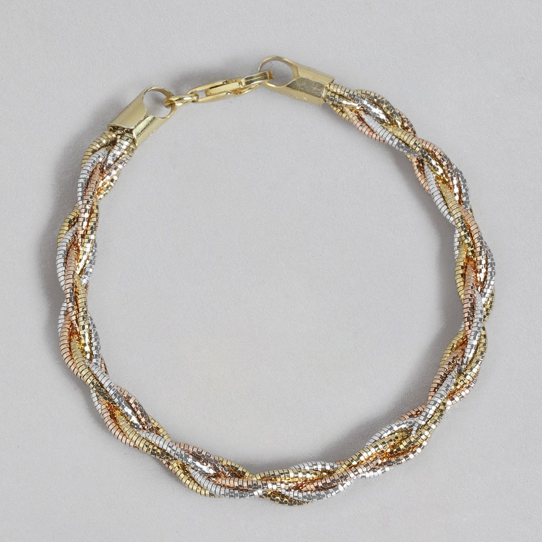 Tricolor Tapestry Triple Tone-Plated Weaved 925 Sterling Silver Bracelet