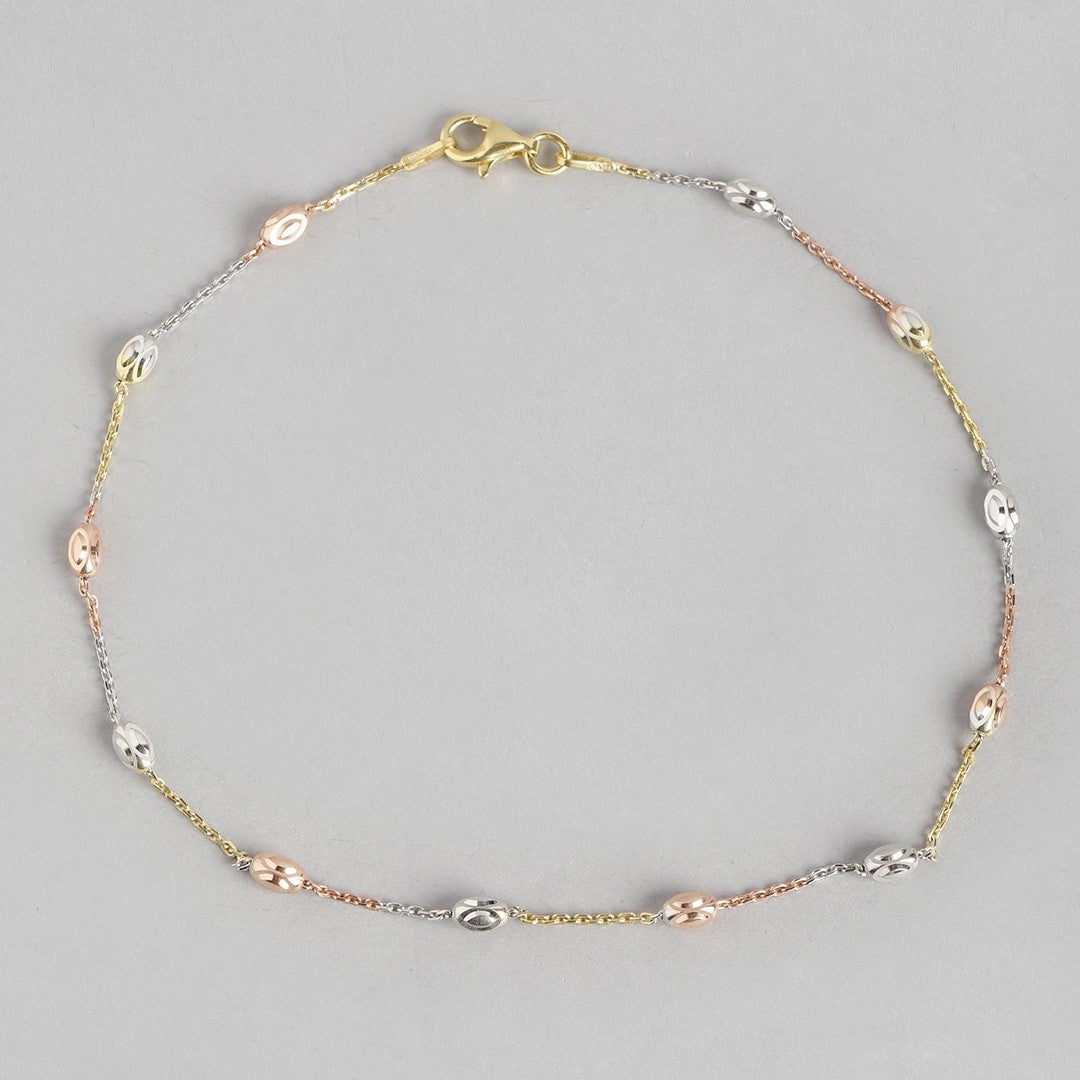 Beaded Chain Beauty Triple Tone 925 Sterling Silver Chain Anklet
