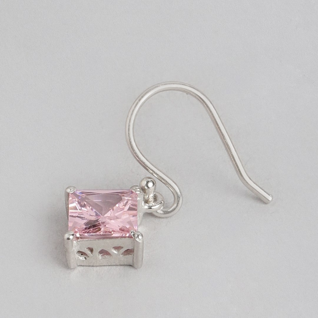 Enchanted Blush Rhodium Plated Sterling Silver Dangle Earrings with Pink CZ