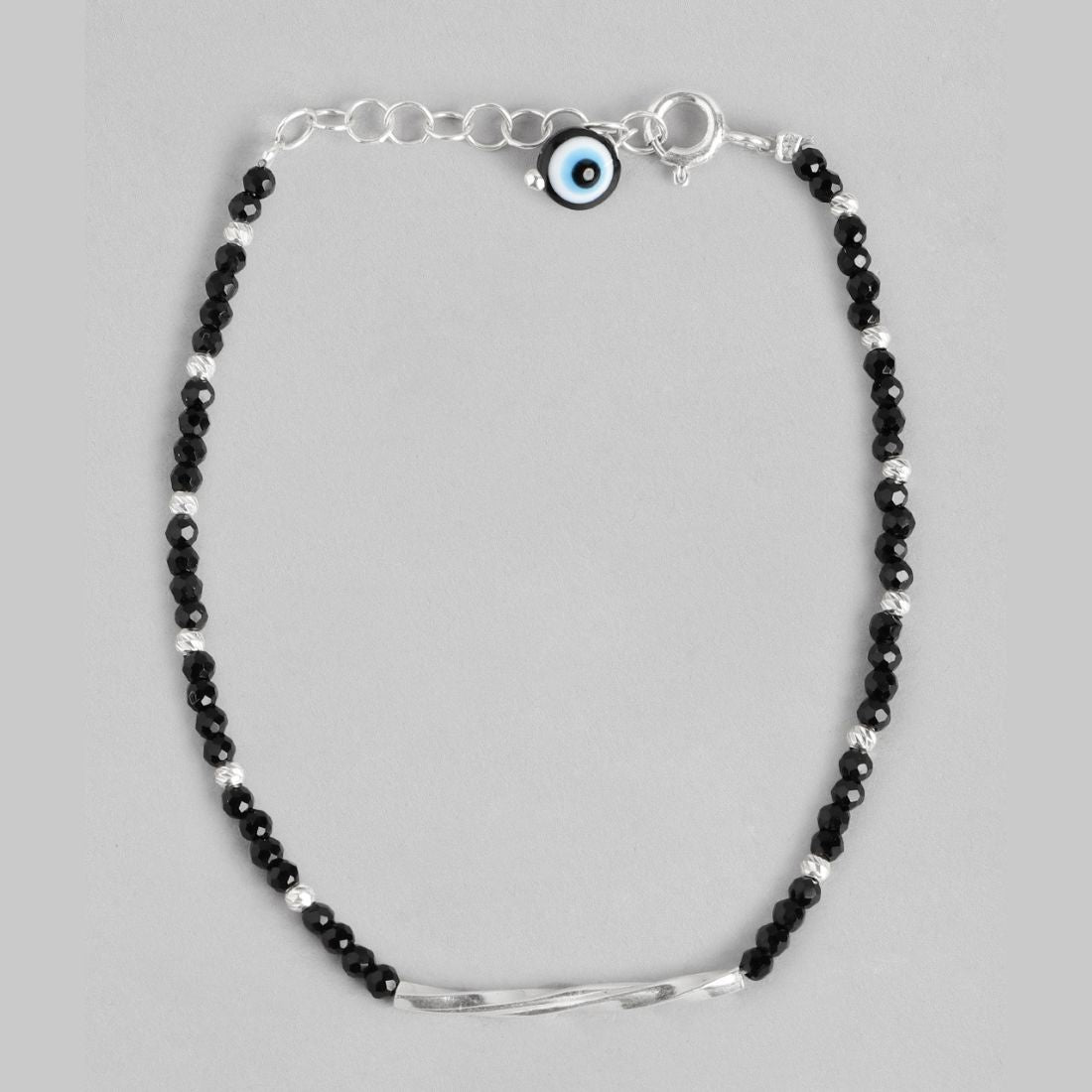 Evil Eye Charms 925 Sterling Silver Rhodium-Plated Bracelet with Beads