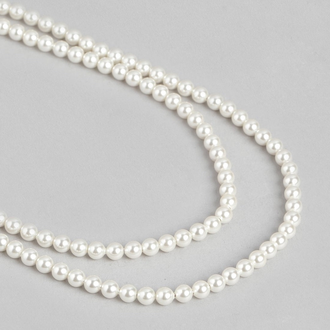 Lustrous Dual Layers Rhodium-Plated 925 Sterling Silver Freshwater Pearl Necklace