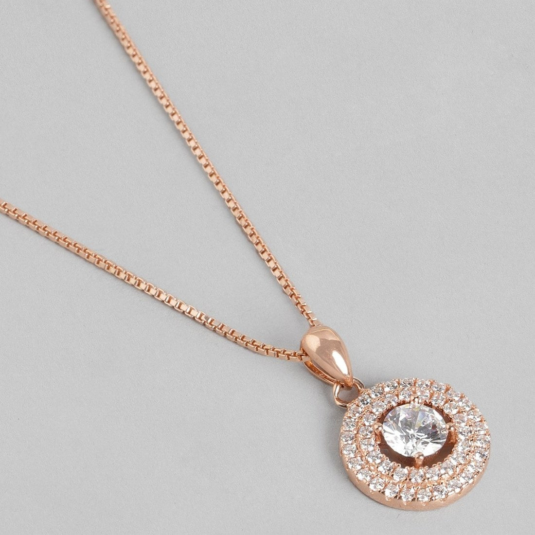 Radiant Solitaire Circle Rose Gold-Plated 925 Sterling Silver Pendant with Chain