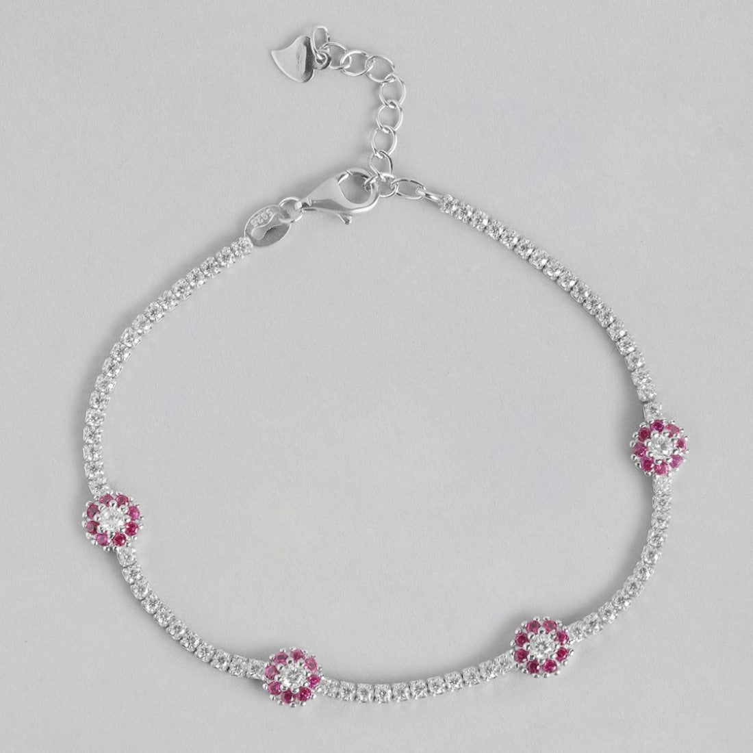 Blossom Brilliance CZ Rhodium-Plated Flower Pattern Bracelet