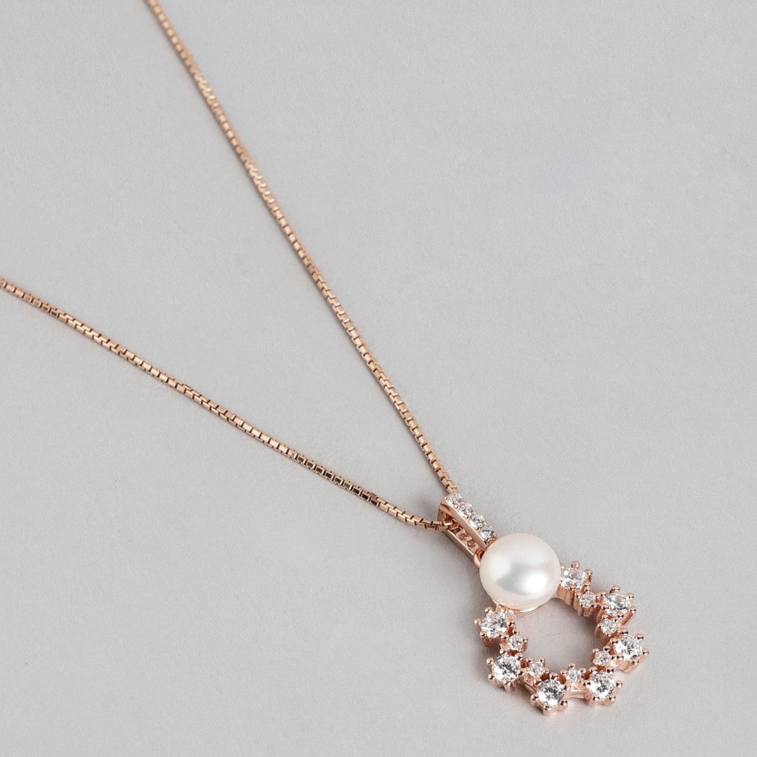 Pearly Dream CZ & Pearl Rose Gold-Plated 925 Sterling Silver Pendant