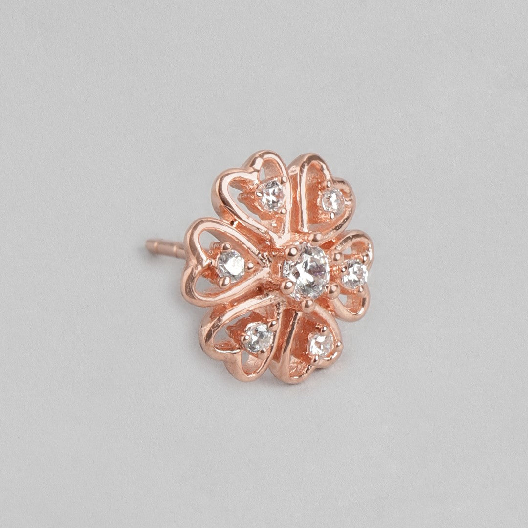 Rose Gold Blossom Cubic Zirconia 925 Sterling Silver Floral Earrings