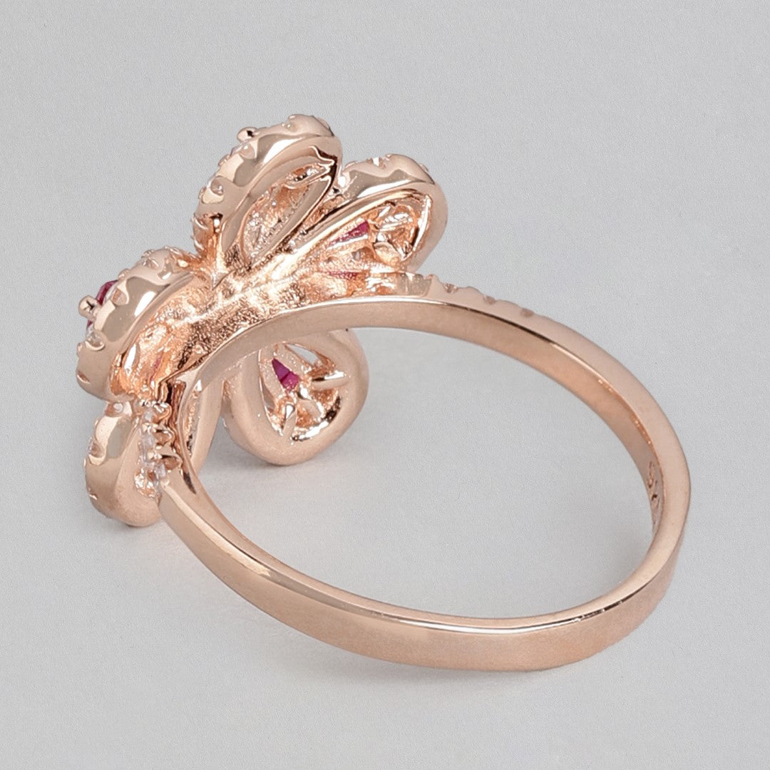 Gilded Petals: Rose Gold Flower 925 Sterling Silver Ring (Onesize)