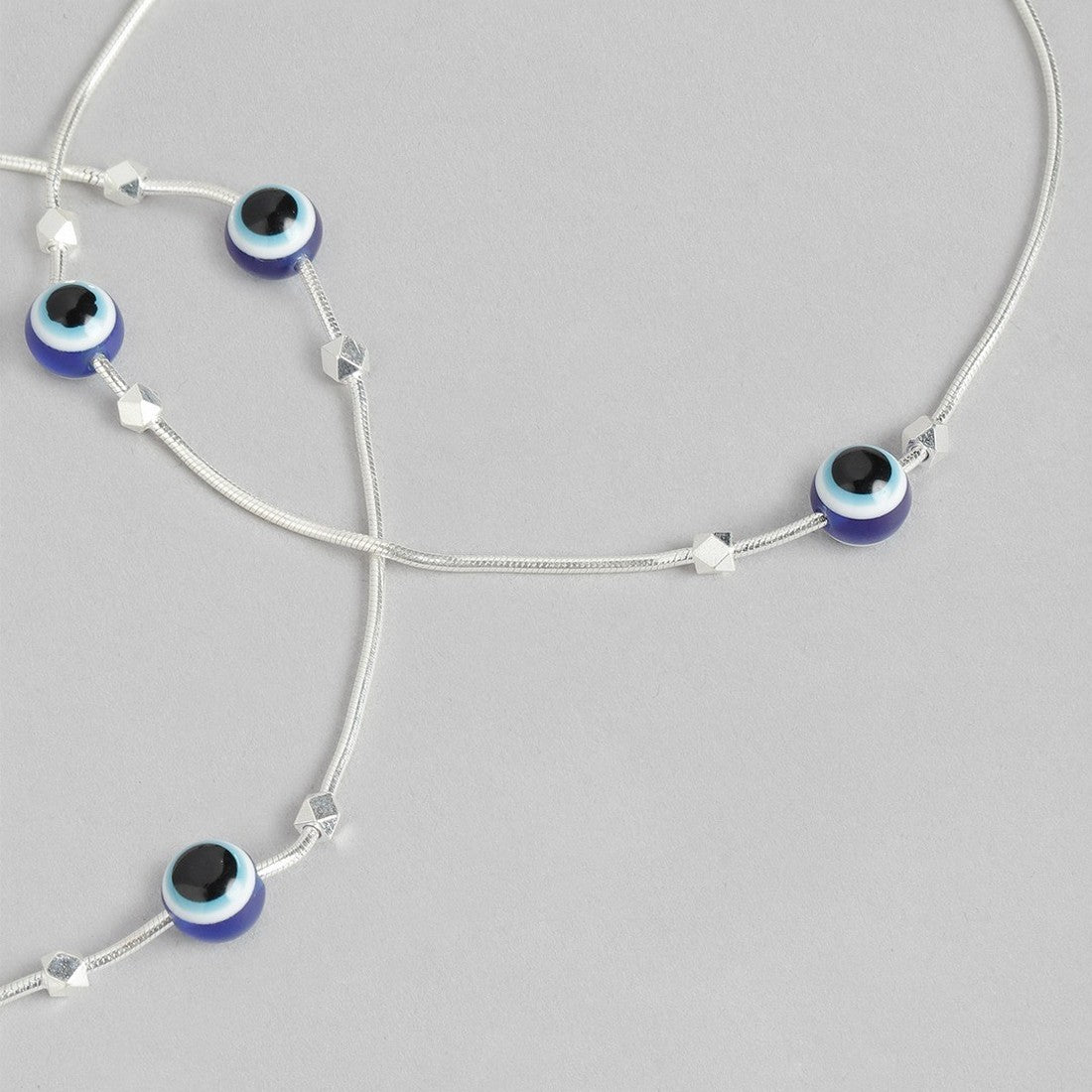 Evil Eye Beaded Rhodium Plated 925 Sterling Silver Chain Anklet