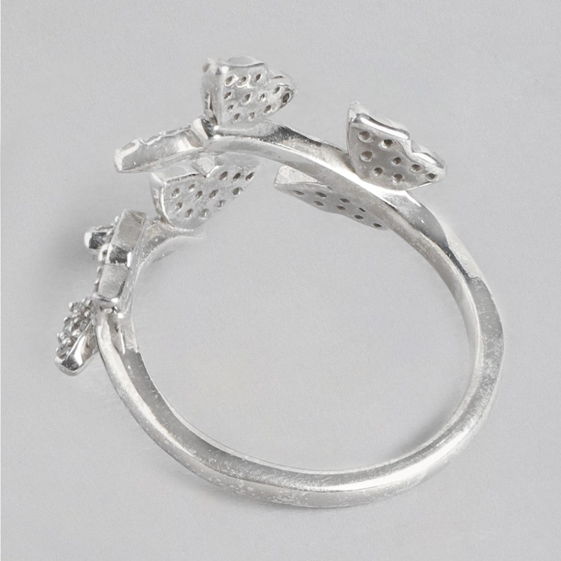 Whimsical Flutter Rhodium-Plated 925 Sterling Silver Butterfly Ring for Her (Adjustable)