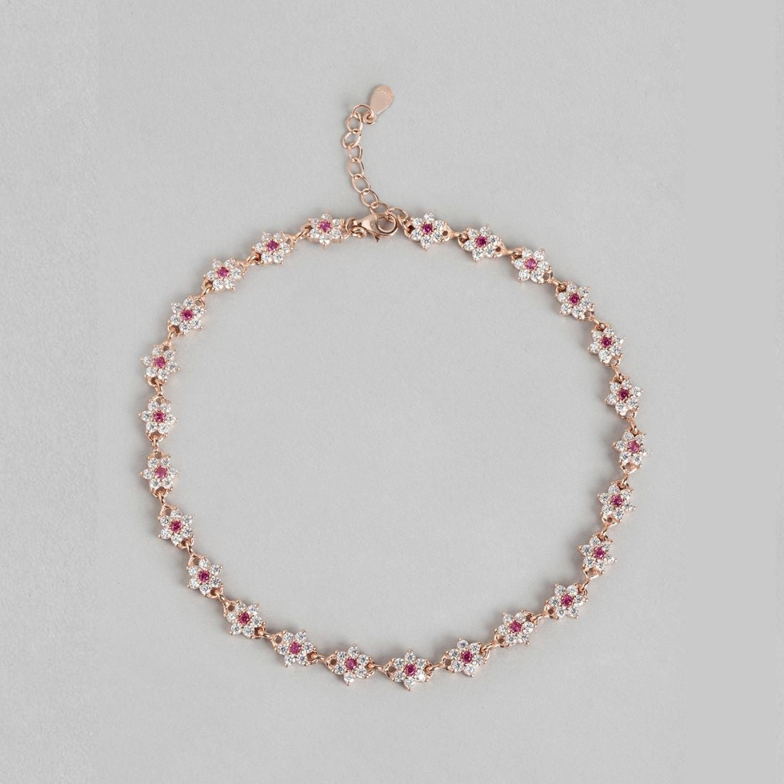 Floral Cubic Zirconia Rose Gold Plated 925 Sterling Silver Women's Anklet