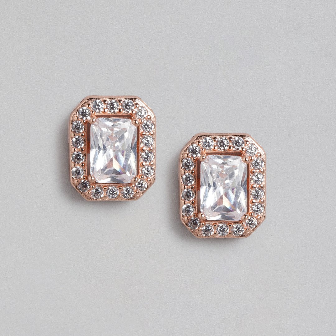 Rectangular Radiance Rose Gold-Plated 925 Sterling Silver Jewelry Set