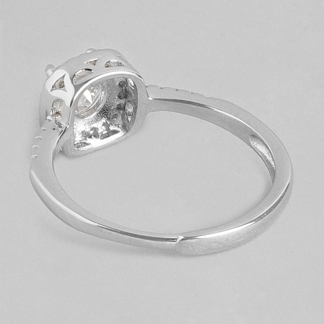 Sparkling Harmony Rhodium-Plated 925 Sterling Silver Couple Ring (Adjustable)