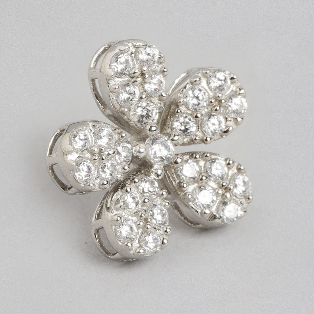 Radiant Petal Rhodium-Plated 925 Sterling Silver Stud Earrings