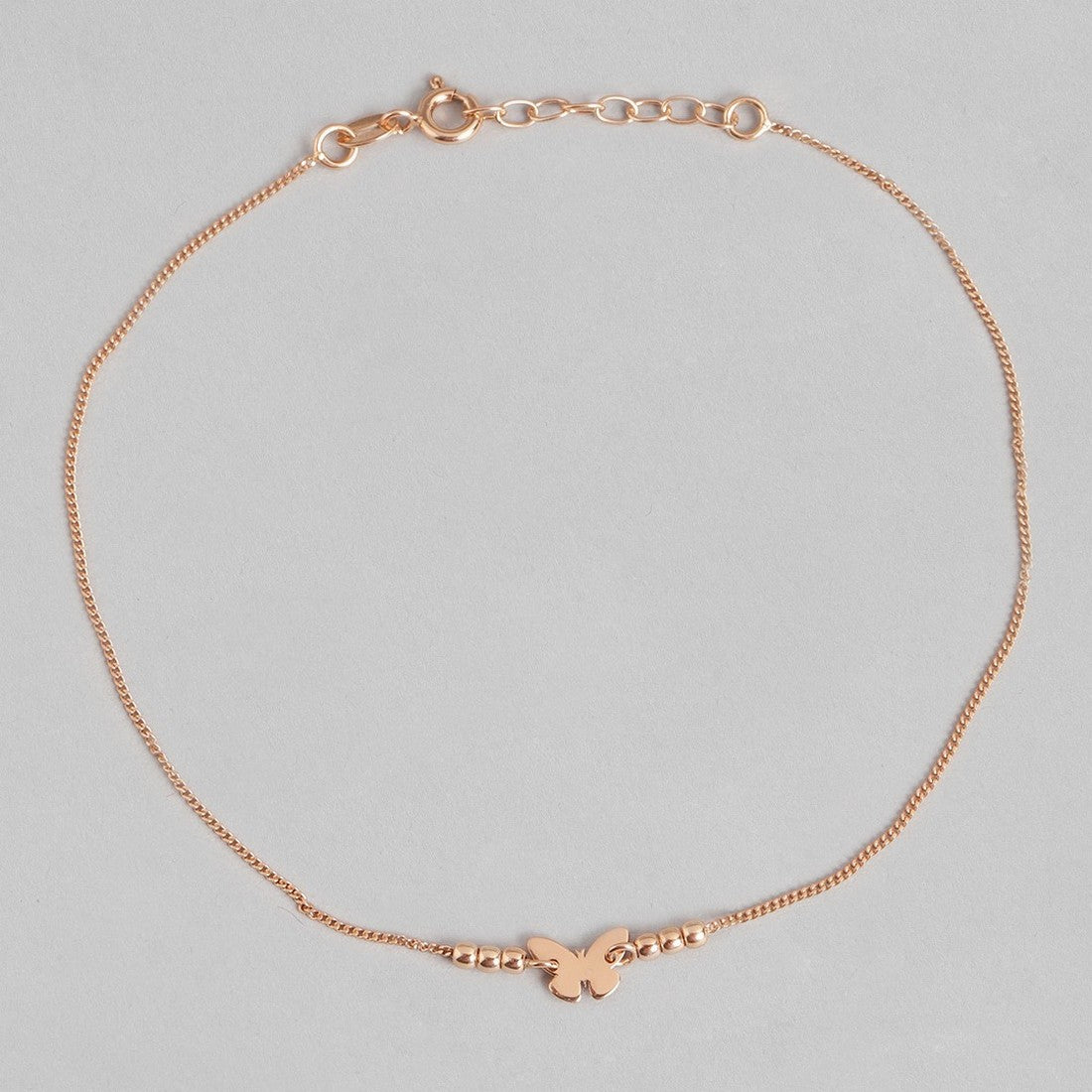 Beaded Butterfly Rose Gold 925 Sterling Silver Chained Anklet