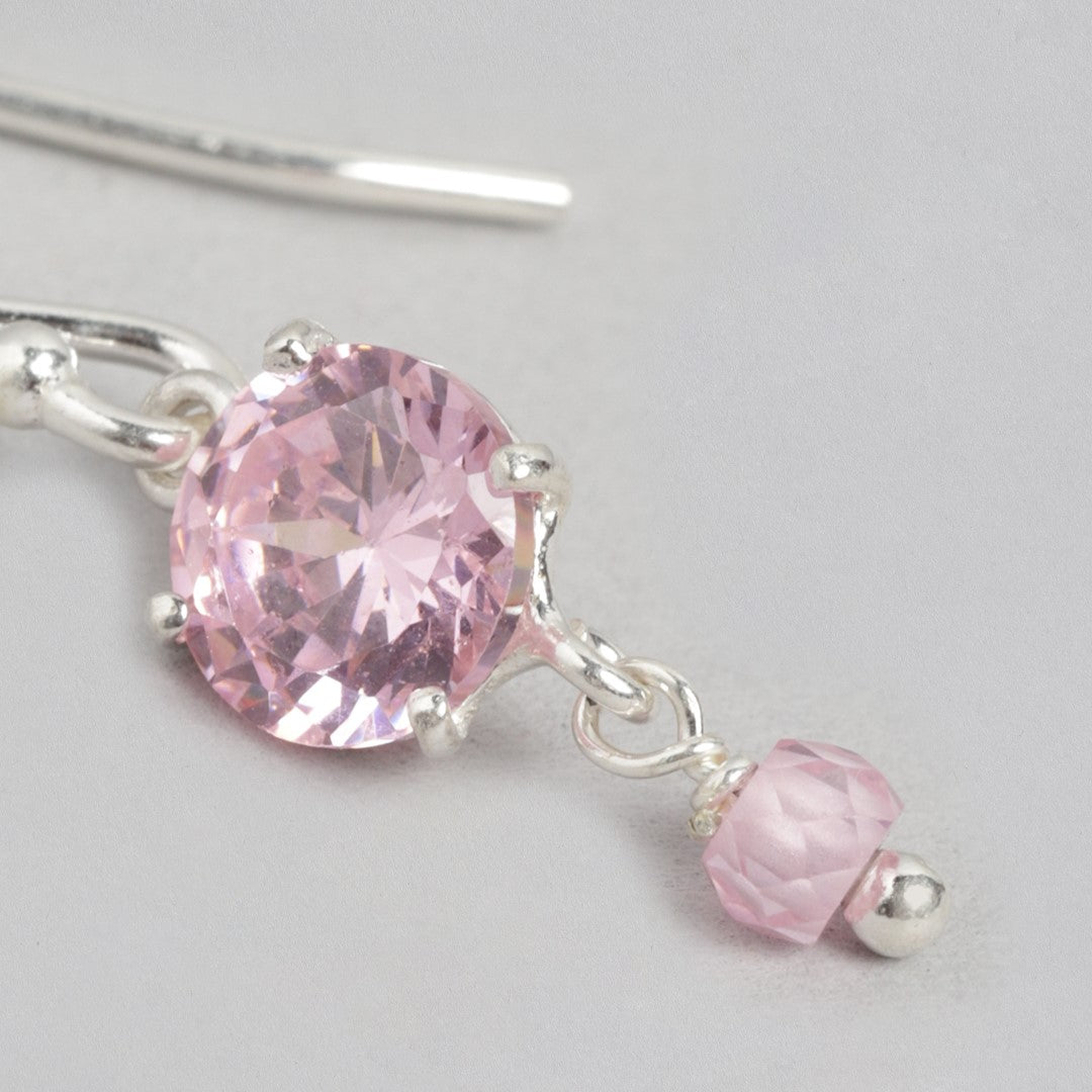 Blush Blossom Radiance Rhodium-Plated CZ 925 Sterling Silver Drop Earrings
